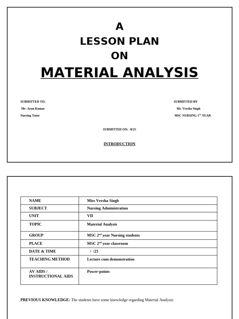 Material Analysis Lesson Plan for Nursing | PDF | Inventory | Forecasting