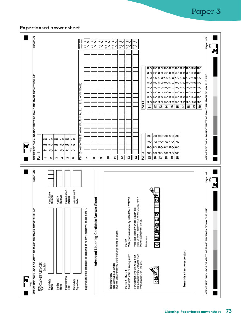 CAE Listening Answer Sheet | PDF