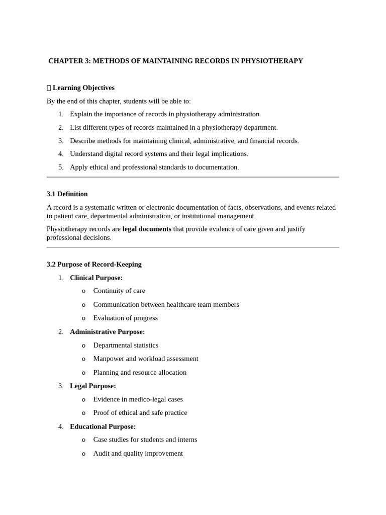 Physiotherapy Record-Keeping Methods | PDF | Physical Therapy ...