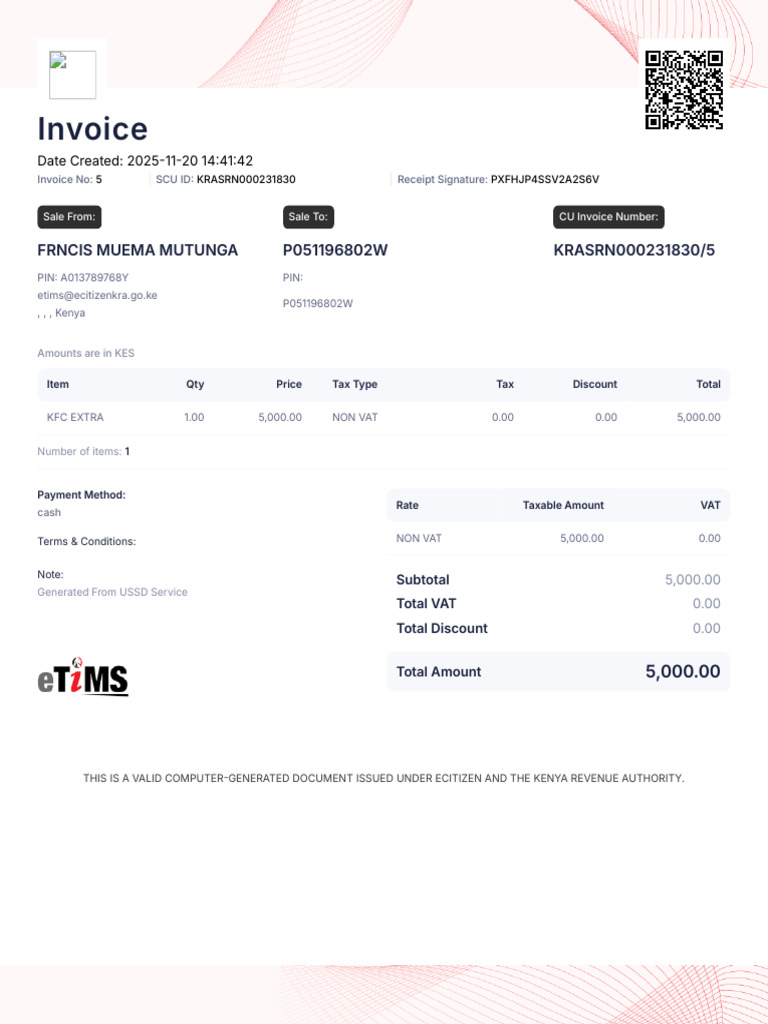 KRA Invoice for KFC Purchase | PDF