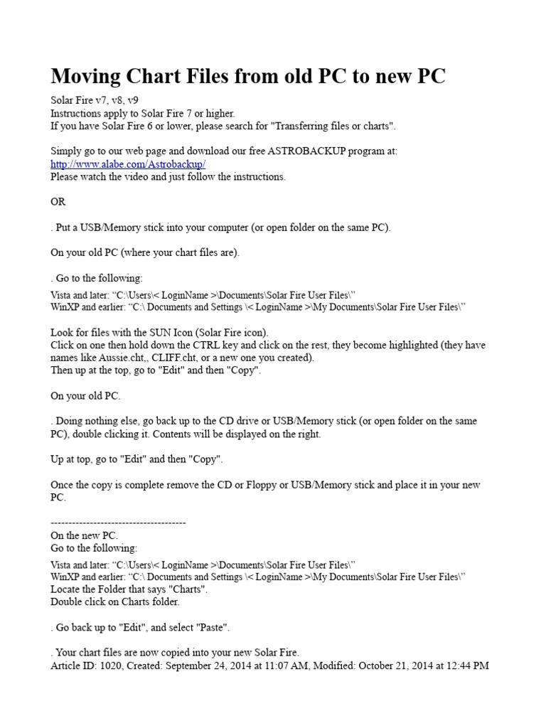 Transfer Solar Fire Chart Files Guide | PDF