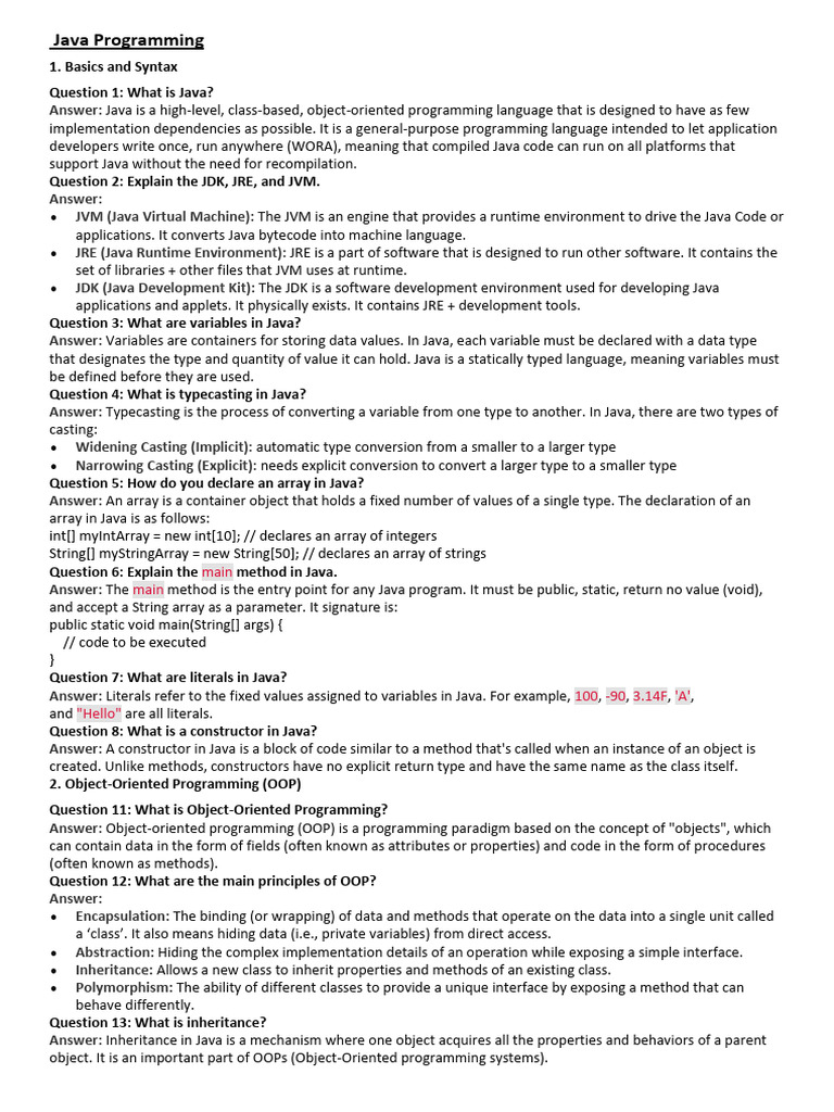 Java Programming Basics and Concepts | PDF | Method (Computer ...