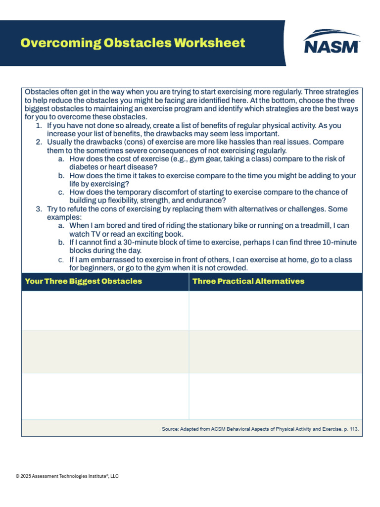 Strategies to Overcome Exercise Obstacles | PDF