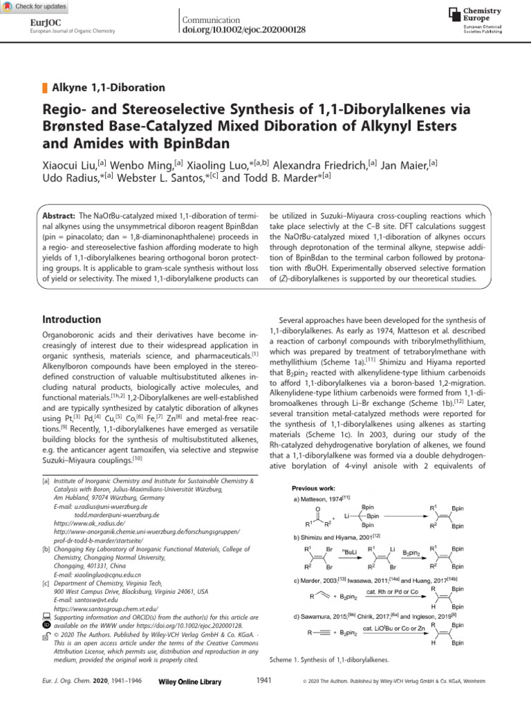 Eur J Org Chem - 2020 - Liu - Regio and Stereoselective Synthesis of 1 ...