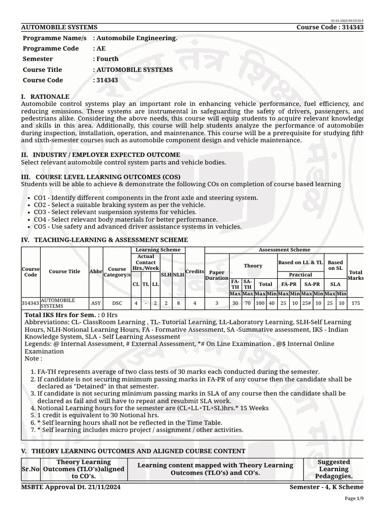 Automobile Systems Course Overview | PDF | Steering | Brake