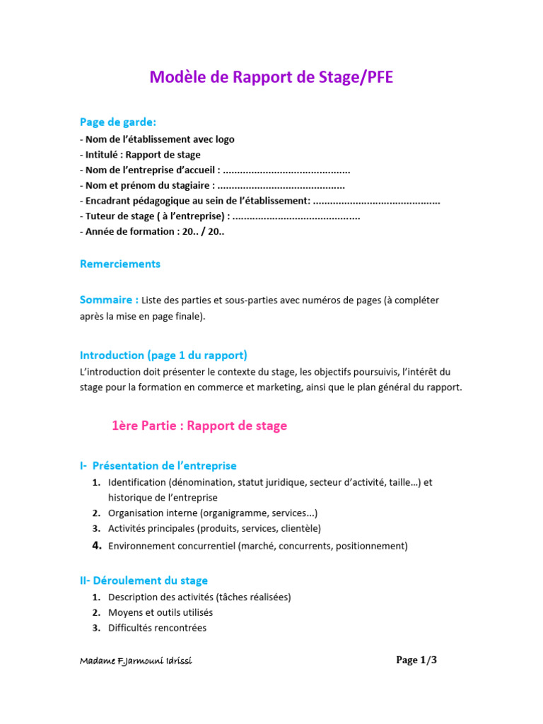 Modèle de Rapport de Stage en Commerce | PDF | Business | Gestion de la ...