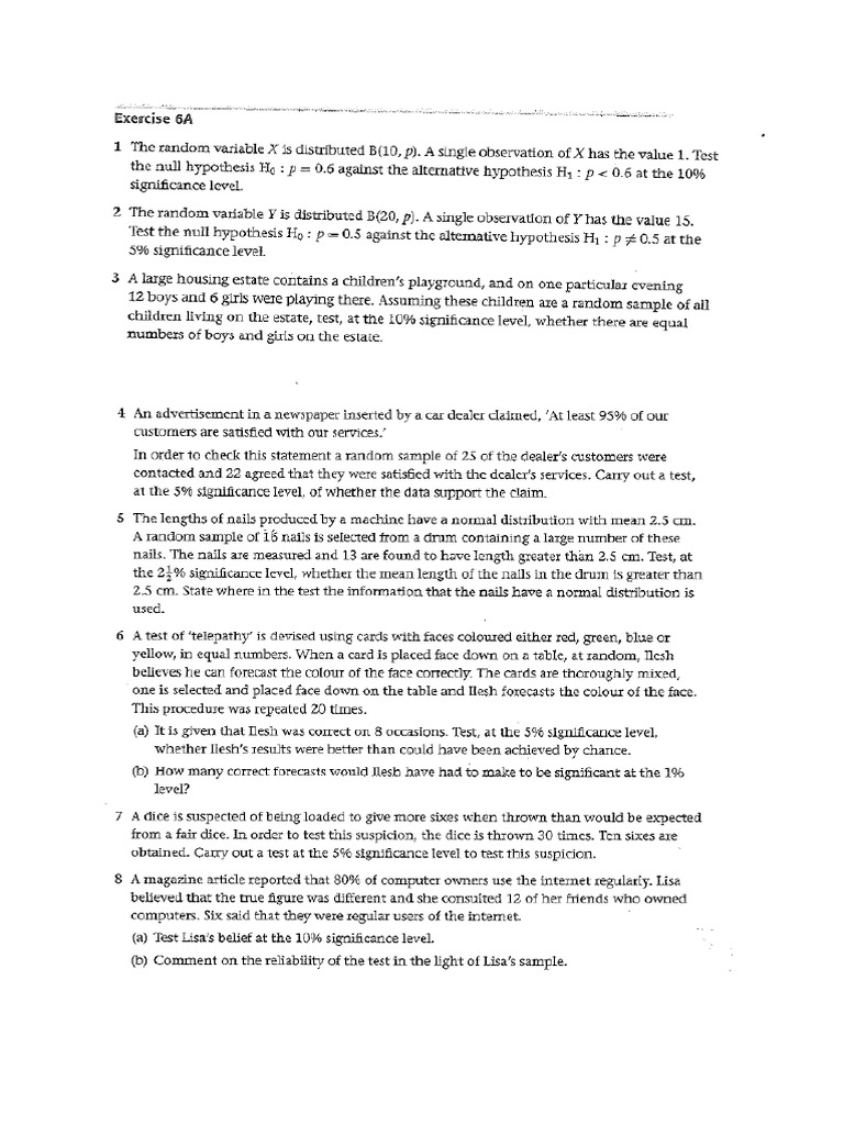 S2 Binomial Hypothesis Testing No Ans | PDF