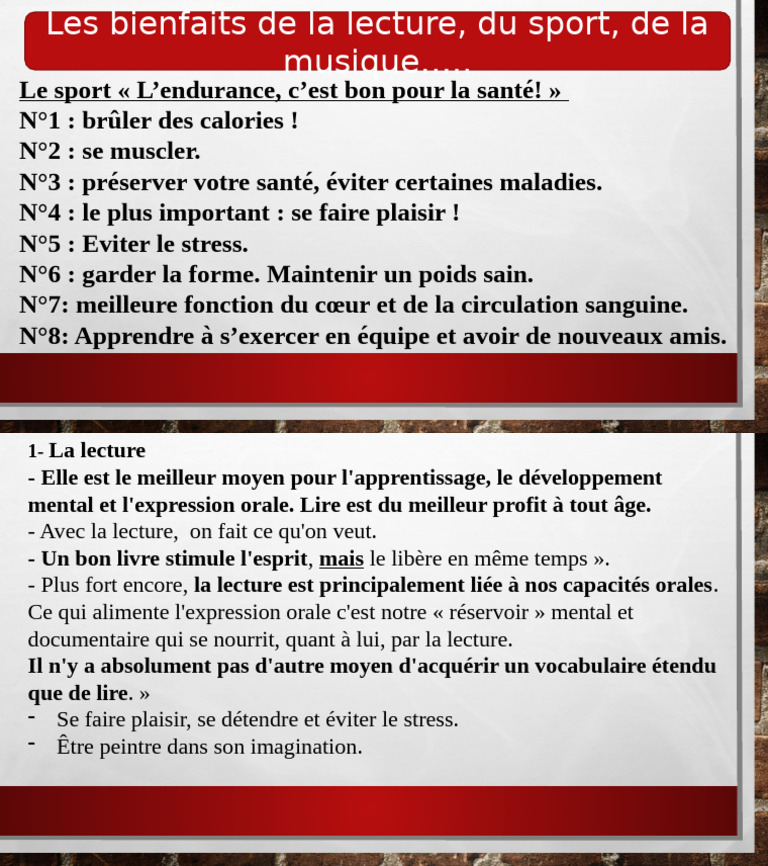 Bienfaits du sport et de la lecture | PDF