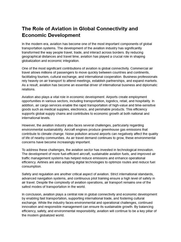 The Role of Aviation in Global Connectivity and Economic Development ...