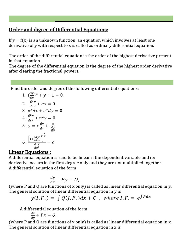 Differential Equations Overview and Problems | PDF | Equations ...