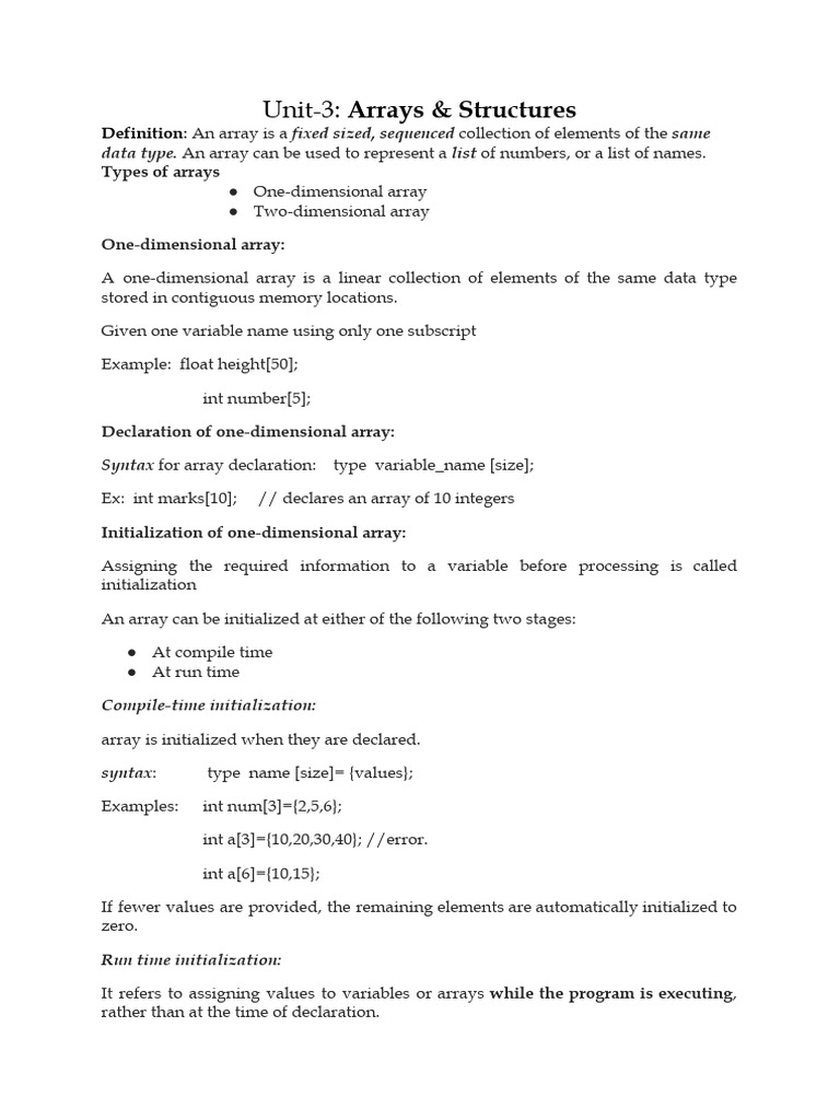 Unit-3_ Arrays & Structures | PDF | Programming Paradigms | Computer ...