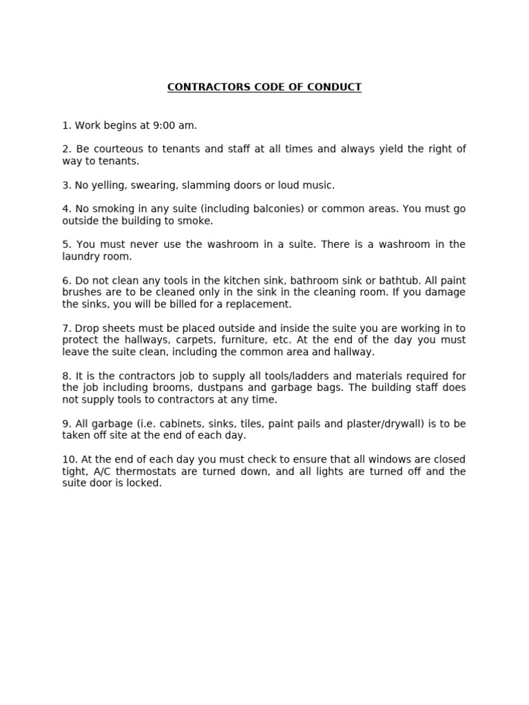 Contractors Code of Conduct Guidelines | PDF