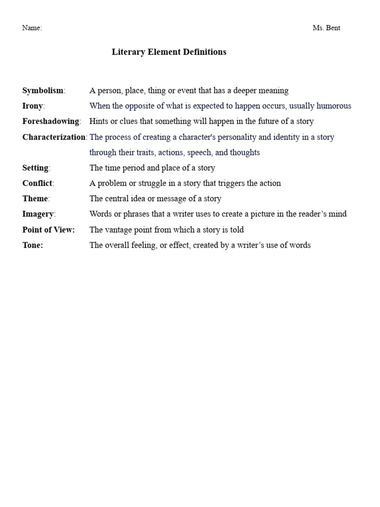 Literary Elements Explained: Key Definitions | PDF