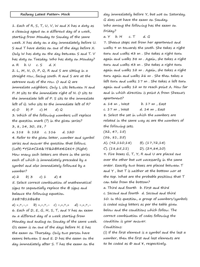 Railway Pattern Mock Test Questions | PDF | Chess
