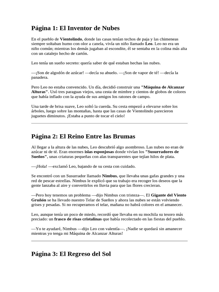 El Inventor de Nubes Cuento Infantil | PDF