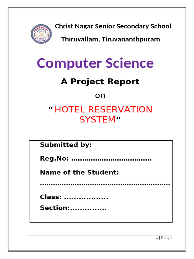 Hotel Reservation System Project Report | PDF | Python (Programming ...