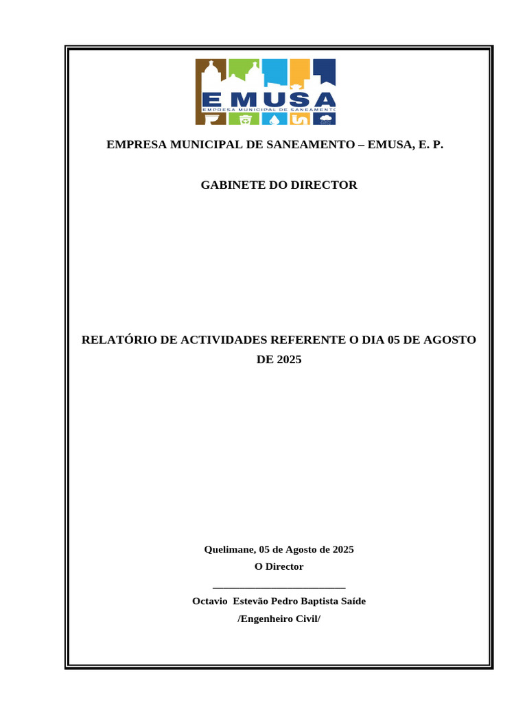 Relatório de Atividades da EMUSA - 05/08/2025 | PDF | Economias