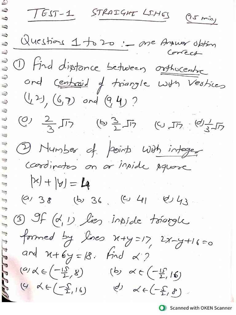 JEE Mains Test 0001 Straight Lines | PDF