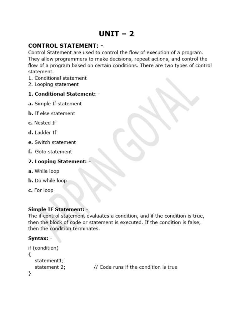 Control Statements in C Programming | PDF | Control Flow | Computer Science