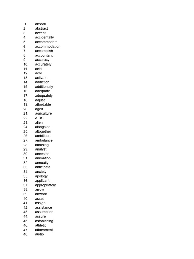 Comprehensive Vocabulary List | PDF