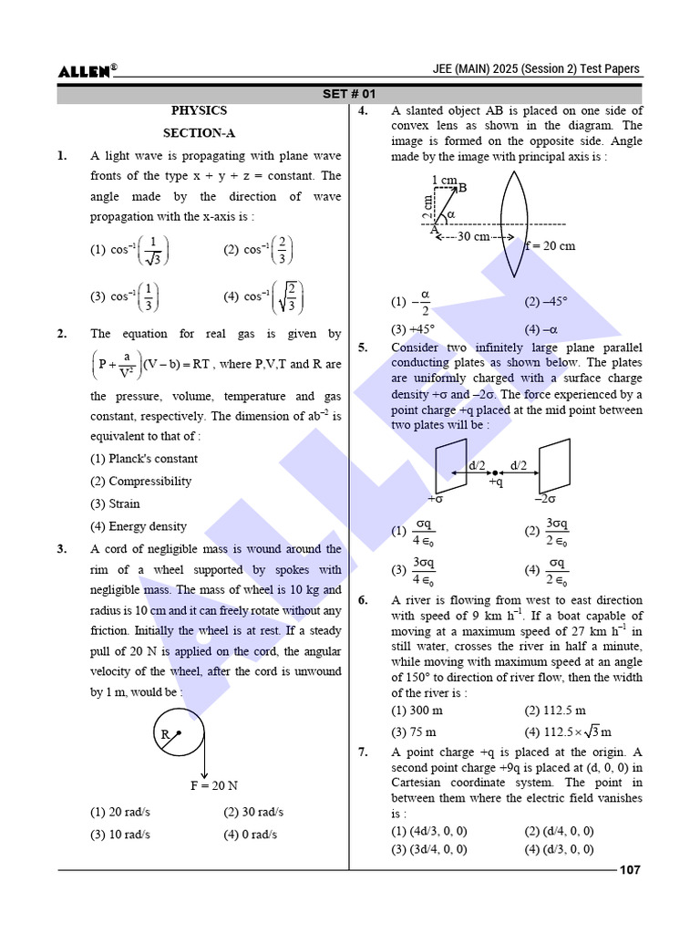 JEE Main 2025 Physics Test Paper Set 1 | PDF | Electron | Gases