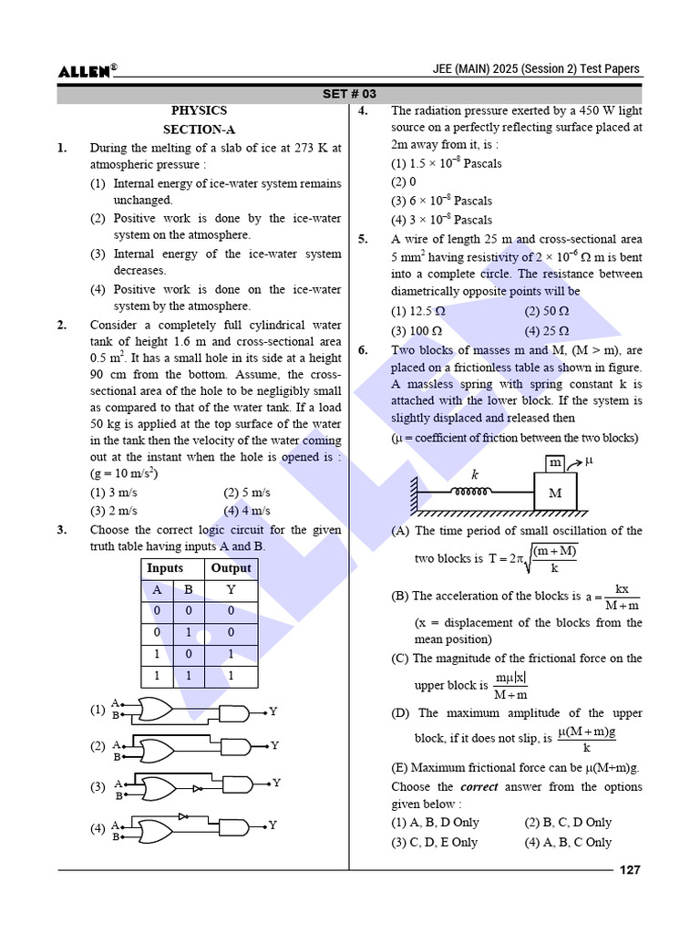 JEE Main 2025 Physics Test Paper Solutions | PDF | Gases | Atoms