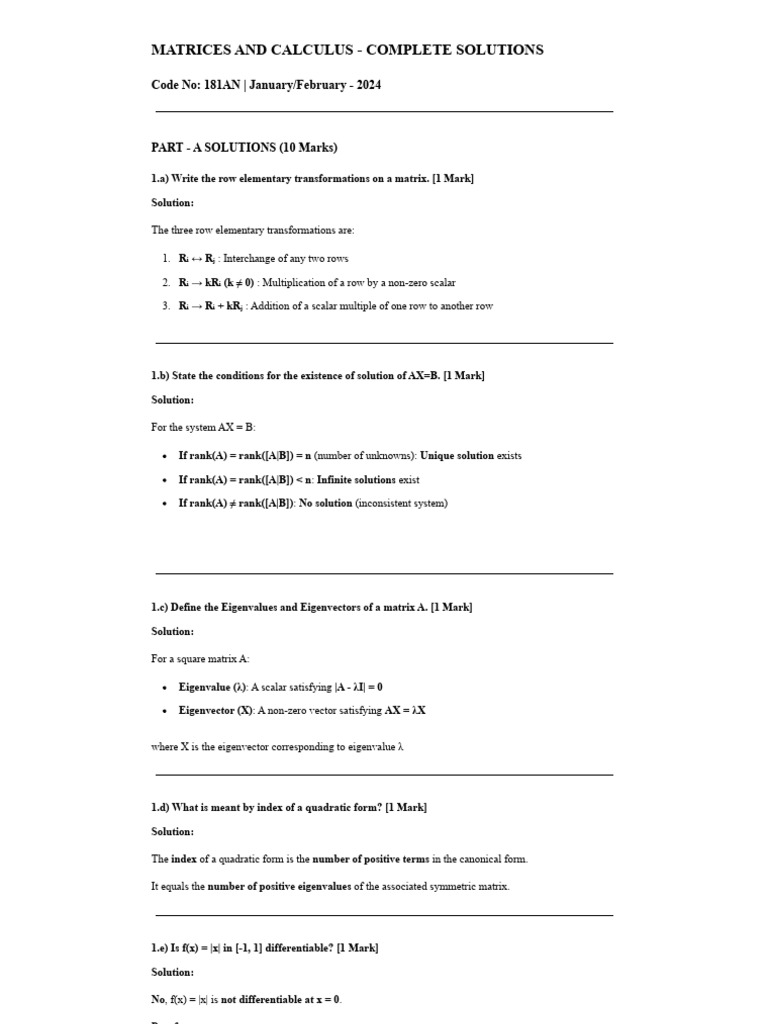 Solutions MAT CAL 1.Md | PDF | Matrix (Mathematics) | Matrix Theory