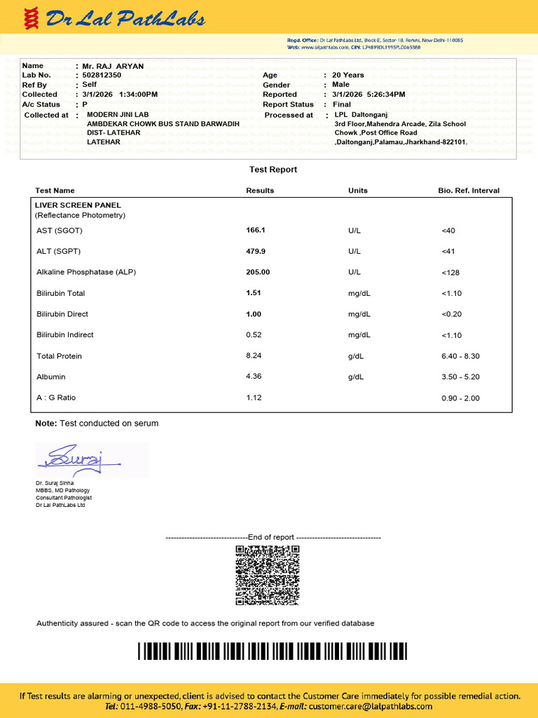 Liver Screen Test Report for Raj Aryan | PDF | Liver | Enzyme