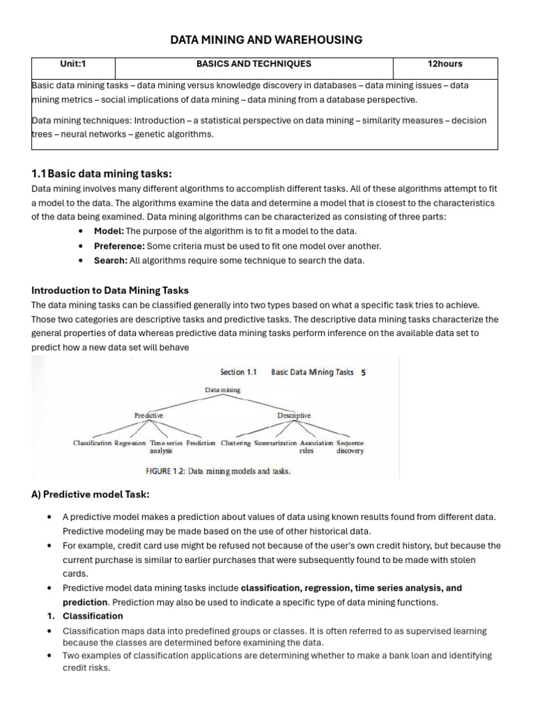 Data Mining - Unit 1 | PDF | Estimator | Mean Squared Error