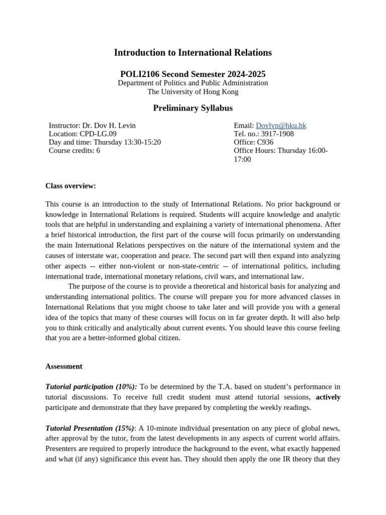 Introduction to International Relations Course | PDF | Plagiarism | Lecture