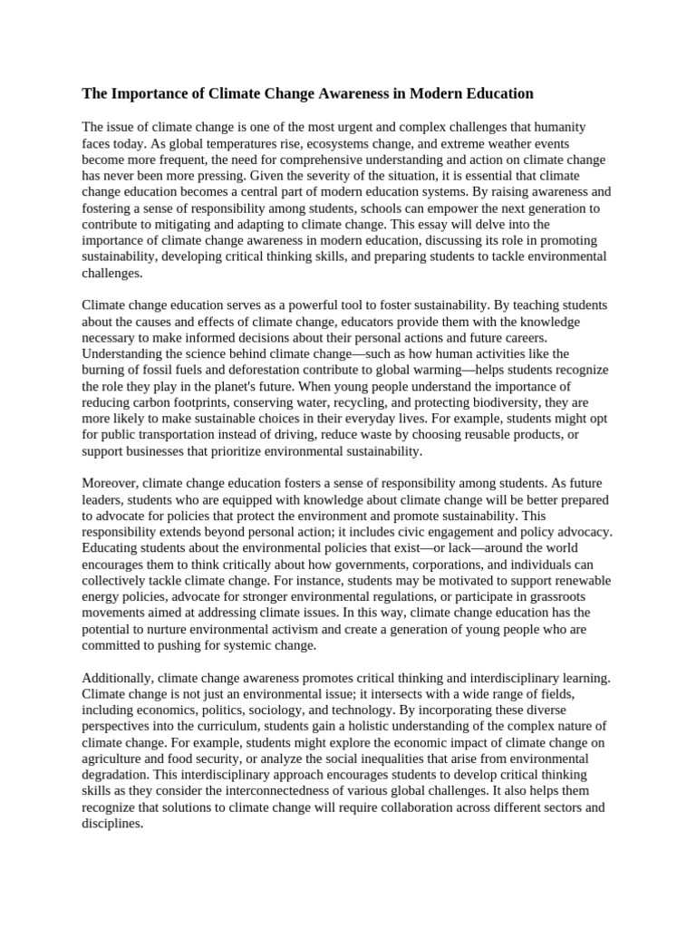 Climate Change Education's Vital Role | PDF | Climate Change ...