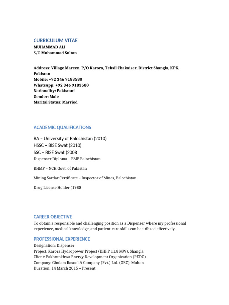 Muhammad Ali CV | PDF