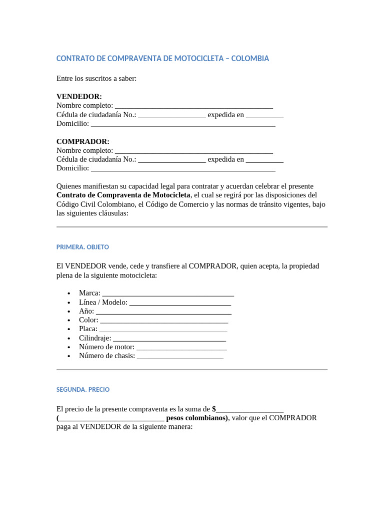 Contrato de Compraventa de Motocicleta | PDF