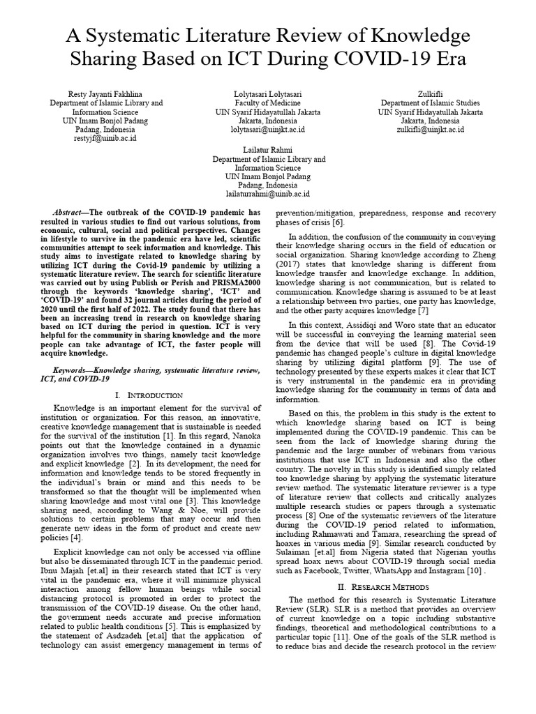 ICT Knowledge Sharing During COVID-19 | PDF | Knowledge | Knowledge ...