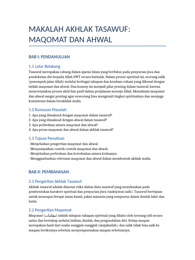 Maqomat dan Ahwal dalam Tasawuf | PDF
