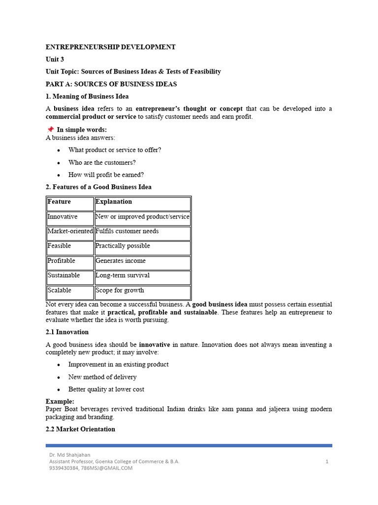 Business Ideas & Feasibility Tests Guide | PDF | Feasibility Study ...