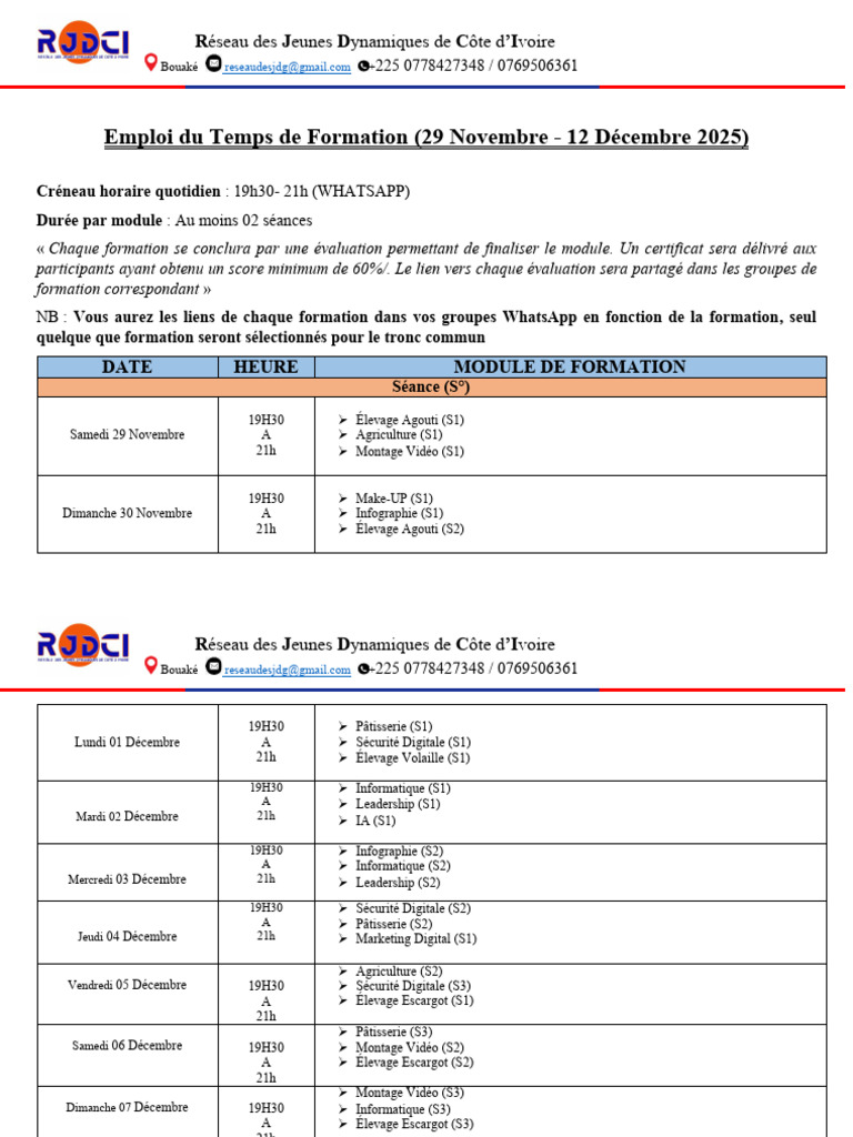 Emploi du Temps des Formations 2025 | PDF | Informatique