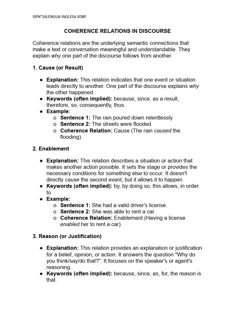 Coherence Relations in Discourse Explained | PDF | Reason | Cognition