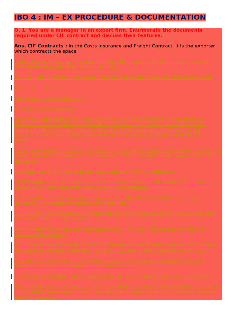 CIF Contract Documentation & Exchange Control | PDF | Factoring ...