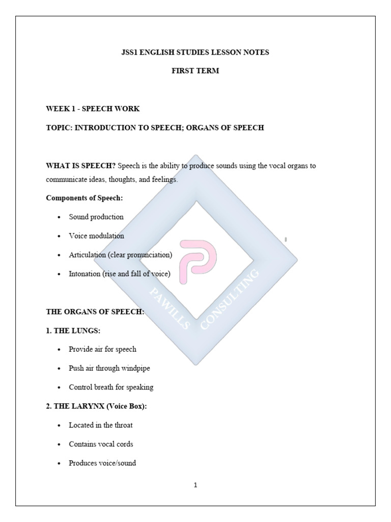 JSS1 English Speech and Grammar Notes | PDF | Part Of Speech | Vowel