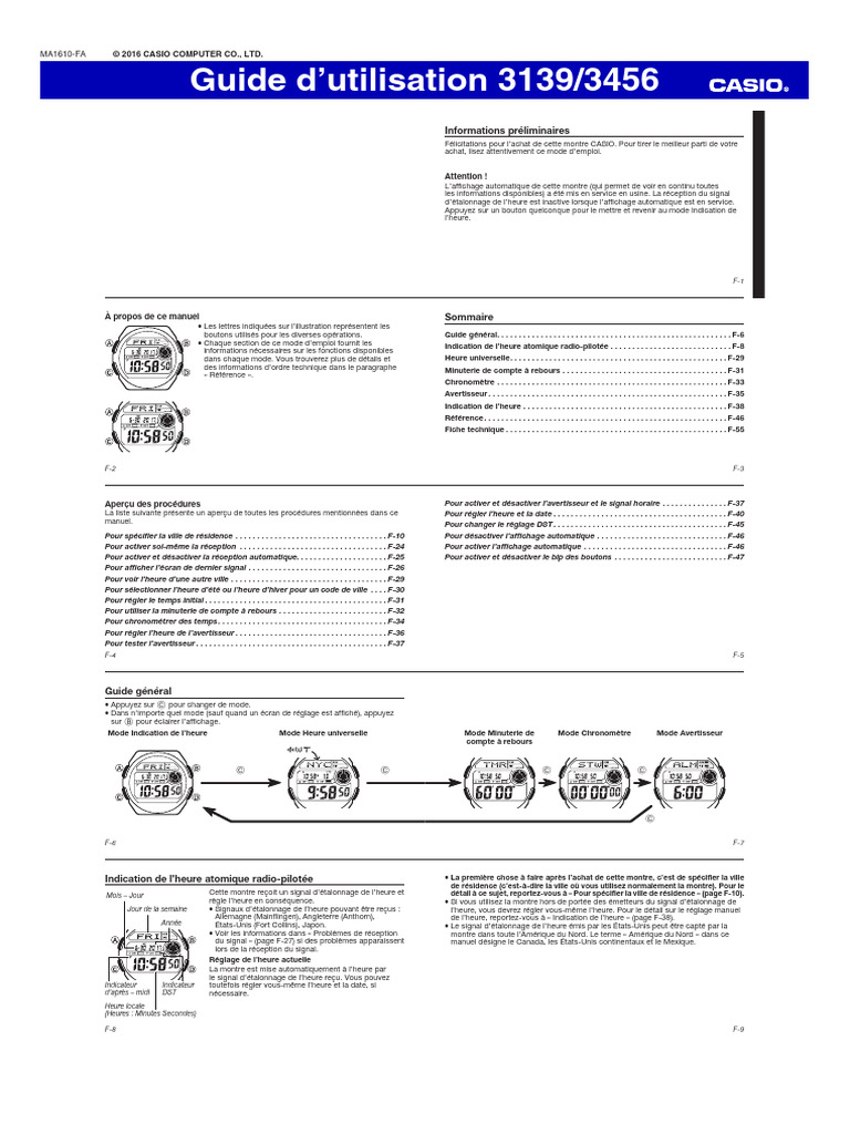 Guide d'utilisation montre CASIO 3139/3456 | PDF