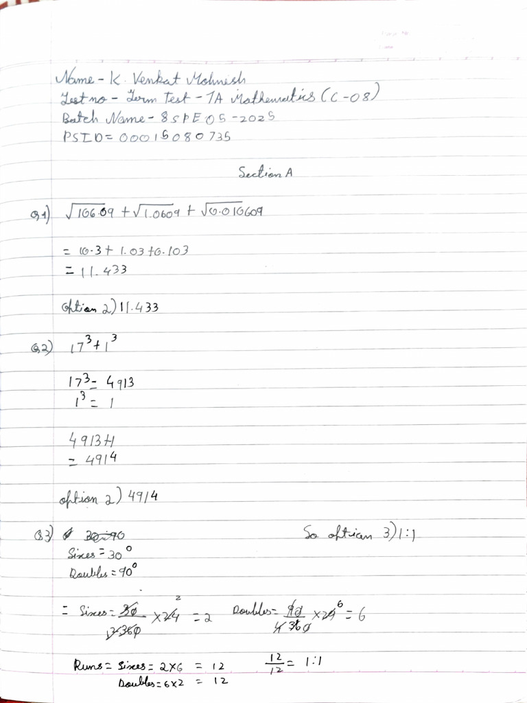 K.venkat Mohnish Term 1 Mathematics PST | PDF