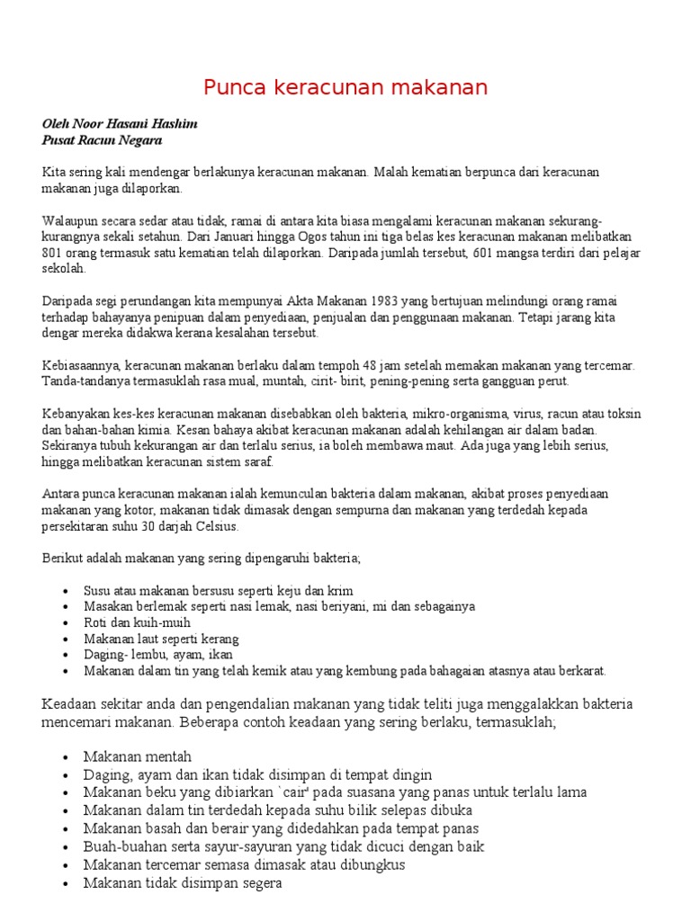 Punca Keracunan Makanan Pdf