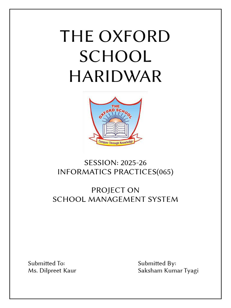 School Management System Project Report | PDF | Databases | Sql