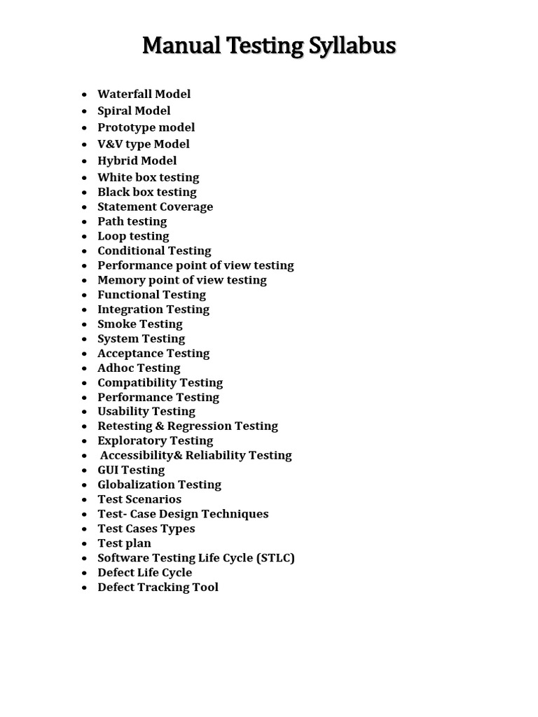 Comprehensive Software Testing Syllabus | PDF | Method (Computer ...