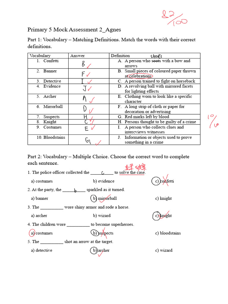 Primary 5 Vocabulary Mock Assessment | PDF | Archery | Adverb