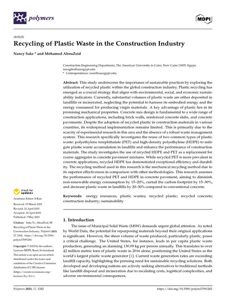 Recycling Plastic Waste in Construction | PDF | Recycling | Plastic