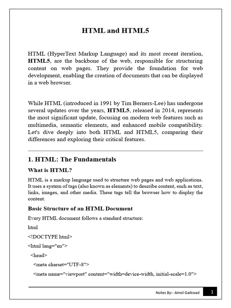 HTML vs HTML5: Key Features Explained | PDF | Html | Html Element