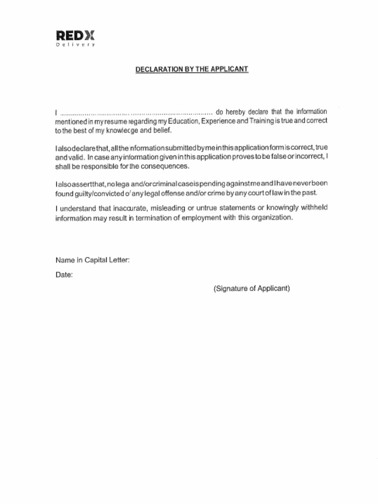 Declaration by The Applicant | PDF