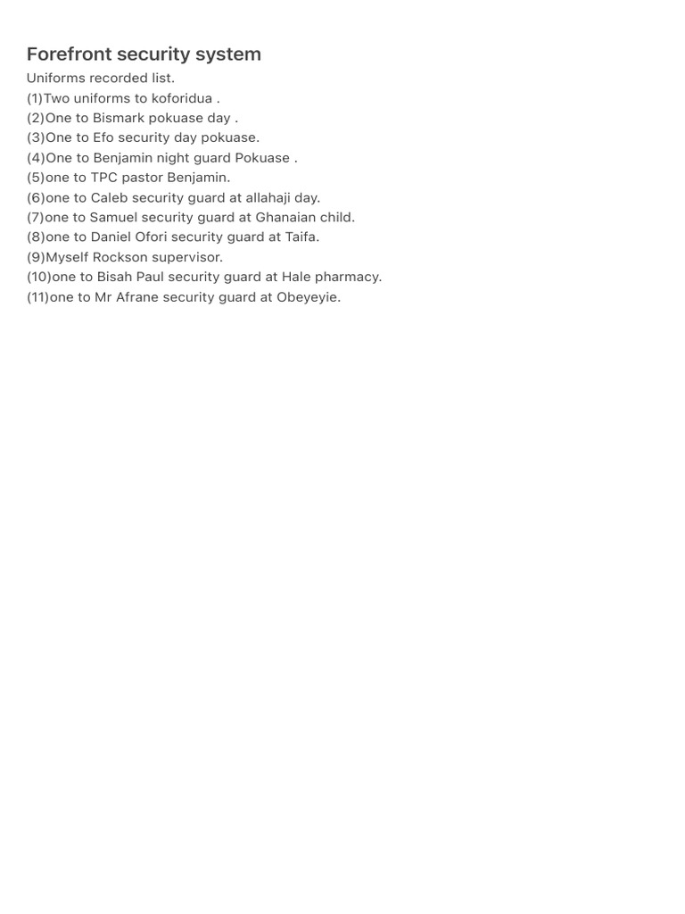 Forefront Security Uniform Distribution List | PDF